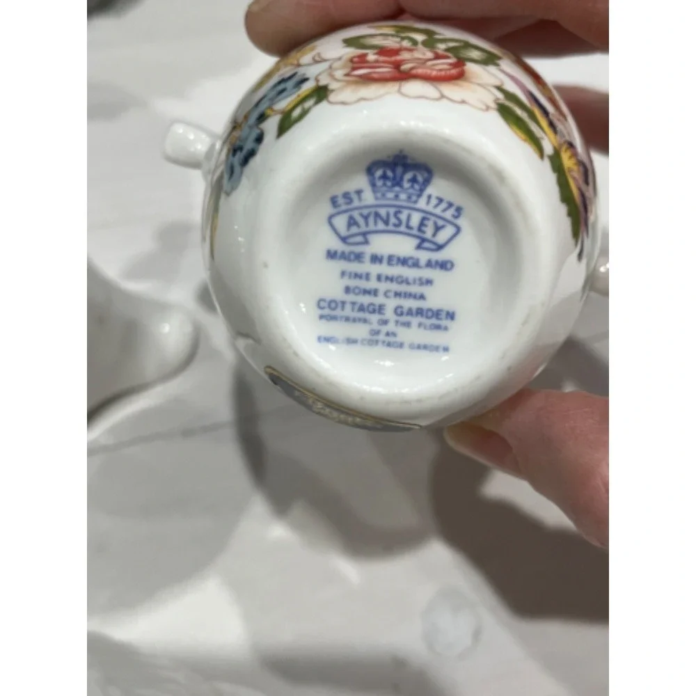 Aynsley Cottage Garden Fine Bone China Vase,‎ Creamer, Sugar, Dish Set